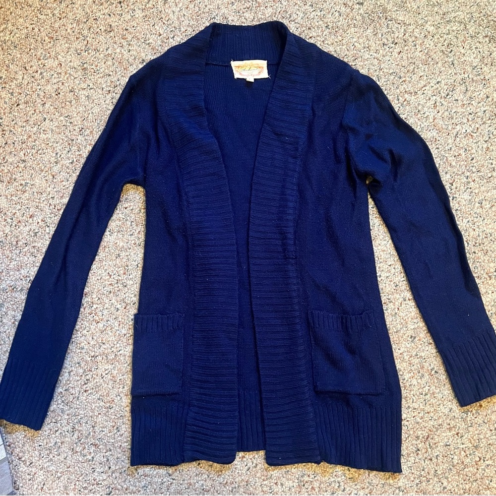 Navy blue knit cardigan sweater